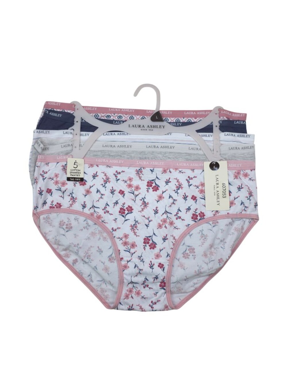Laura Ashley Womens 5-Pack Cotton Spandex Tag-Free Panties Large Mid Rise